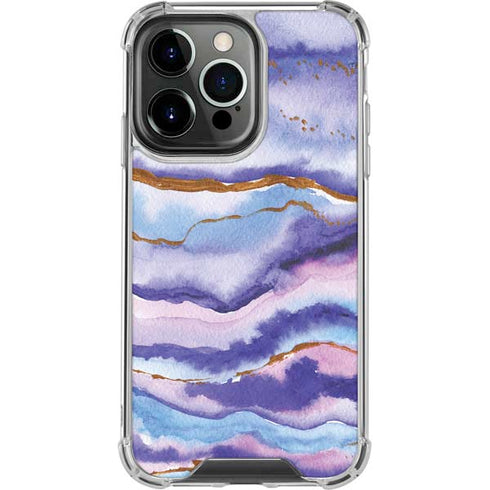 Blue Violet Watercolor Geode iPhone 15 Pro Clear Case
