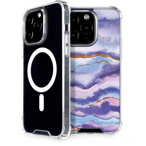 Blue Violet Watercolor Geode iPhone 15 Pro MagSafe Case