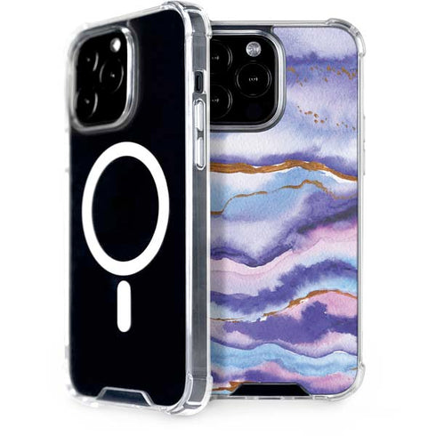 Blue Violet Watercolor Geode iPhone 15 Pro Max MagSafe Case