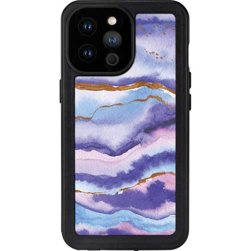 Blue Violet Watercolor Geode iPhone 14 Pro Max Waterproof Case