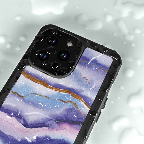 Blue Violet Watercolor Geode iPhone 14 Pro Waterproof Case