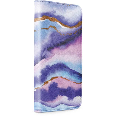 Blue Violet Watercolor Geode iPhone 15 Pro Folio Case