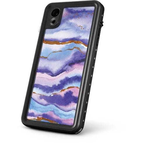 Blue Violet Watercolor Geode iPhone XR Waterproof Case
