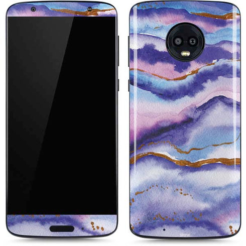 Blue Violet Watercolor Geode Moto G6 Skin