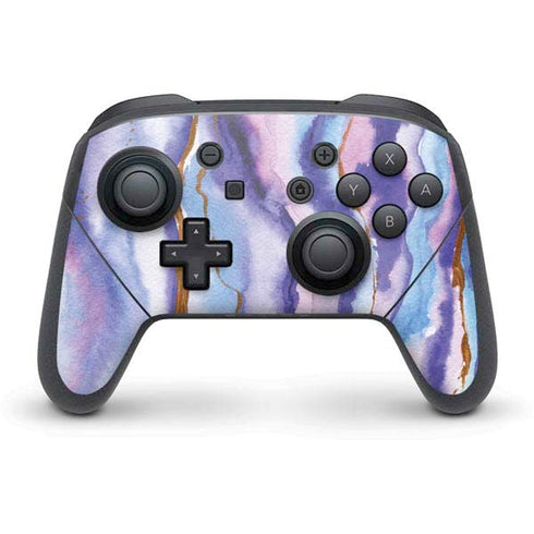 Blue Violet Watercolor Geode Nintendo Switch Pro Controller Skin