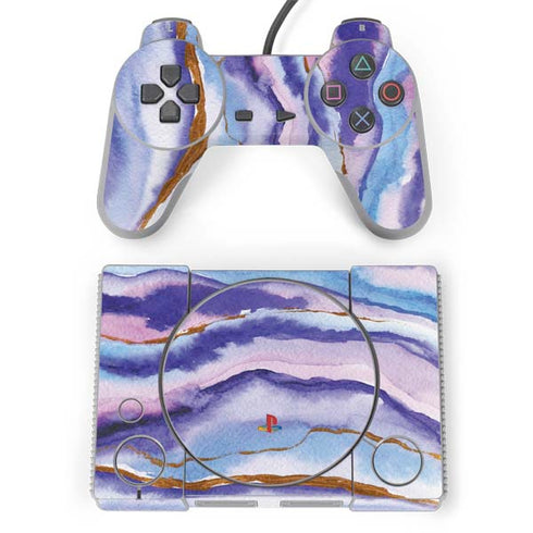 Blue Violet Watercolor Geode PlayStation Classic Bundle Skin