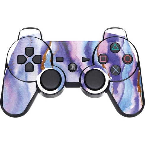 Blue Violet Watercolor Geode PS3 Dual Shock wireless controller Skin
