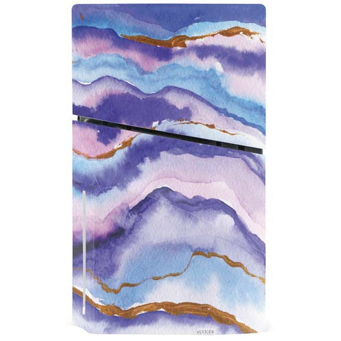 Blue Violet Watercolor Geode PS5 Slim Disk Bundle Skin