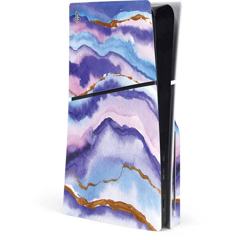 Blue Violet Watercolor Geode PS5 Slim Disk Console Skin