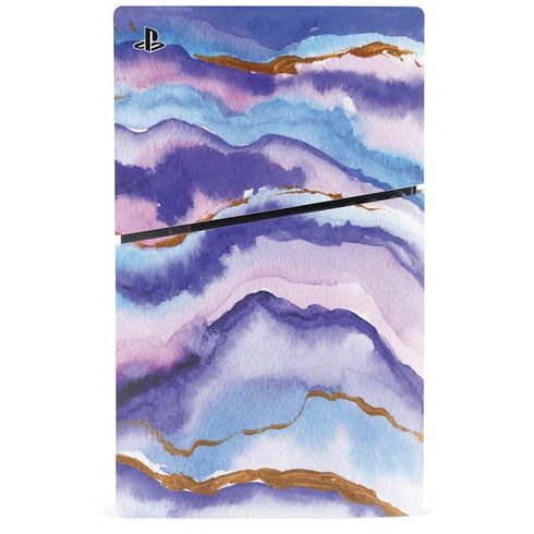 Blue Violet Watercolor Geode PS5 Slim Digital Edition Console Skin