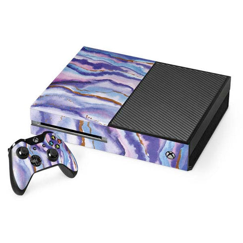 Blue Violet Watercolor Geode Xbox One Console and Controller Bundle Skin
