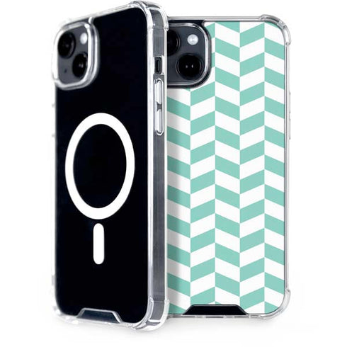 Blue White Chevron iPhone 15 Plus MagSafe Case
