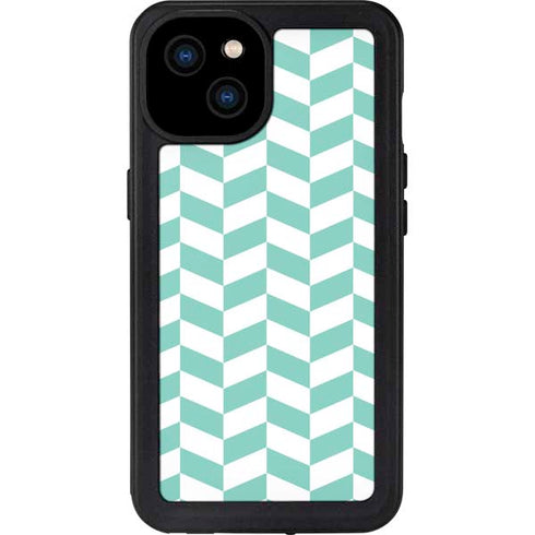 Blue White Chevron iPhone 15 Plus Waterproof Case