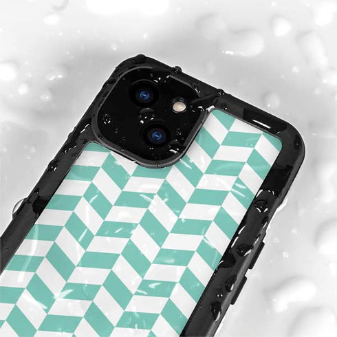 Blue White Chevron iPhone 15 Plus Waterproof Case