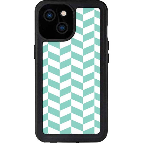 Blue White Chevron iPhone 15 Waterproof Case
