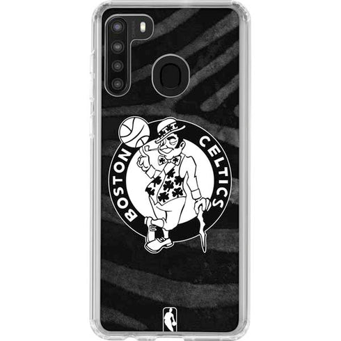 NBA Boston Celtics Black Animal Print Galaxy A21 Clear Case