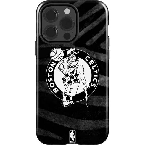 NBA Boston Celtics Black Animal Print iPhone 15 Pro Impact Case