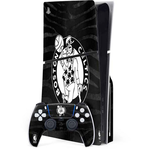 NBA Boston Celtics Black Animal Print PS5 Slim Disk Bundle Skin