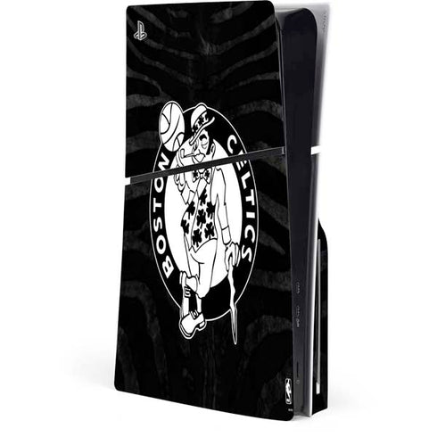 NBA Boston Celtics Black Animal Print PS5 Slim Disk Console Skin
