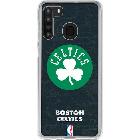 NBA Boston Celtics Black Secondary Logo Galaxy A21 Clear Case