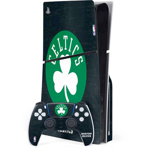 NBA Boston Celtics Black Secondary Logo PS5 Slim Disk Bundle Skin