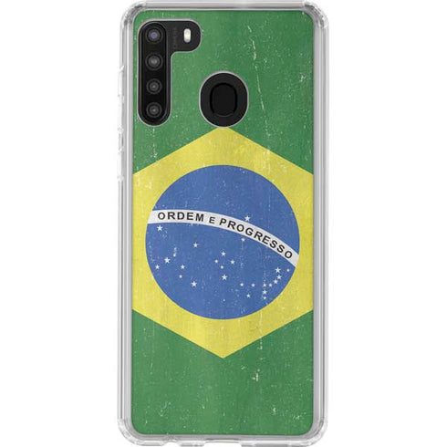Brazil Flag Distressed Galaxy A21 Clear Case