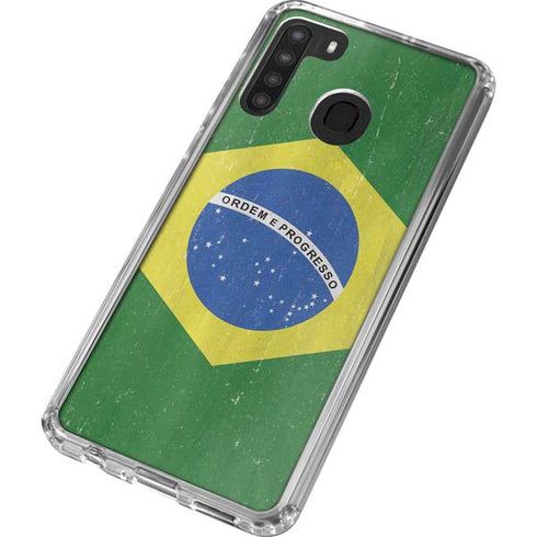 Brazil Flag Distressed Galaxy A21 Clear Case