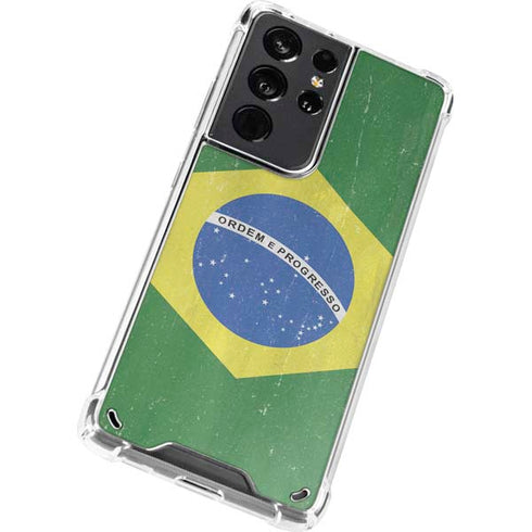 Brazil Flag Distressed Galaxy S21 Ultra 5G Clear Case