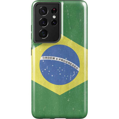 Brazil Flag Distressed Galaxy S21 Ultra 5G Pro Case