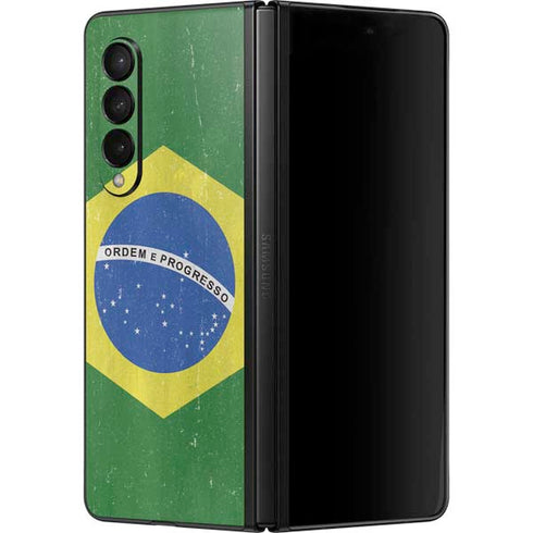 Brazil Flag Distressed Galaxy Z Fold3 5G Skin