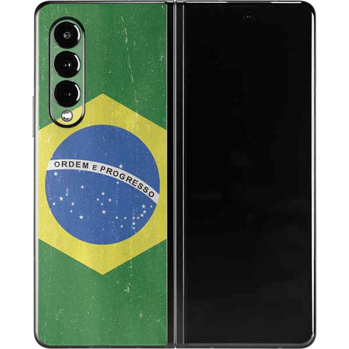 Brazil Flag Distressed Galaxy Z Fold3 5G Skin