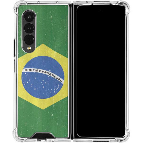 Brazil Flag Distressed Galaxy Z Fold4 5G Clear Case