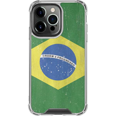 Brazil Flag Distressed iPhone 13 Pro Clear Case