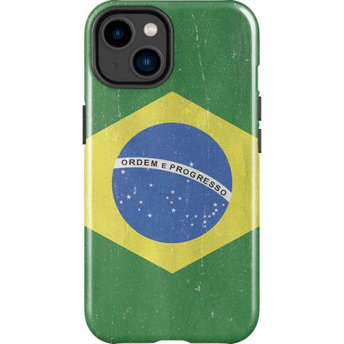 Brazil Flag Distressed iPhone 15 Plus Impact Case