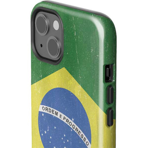 Brazil Flag Distressed iPhone 14 Plus Impact Case