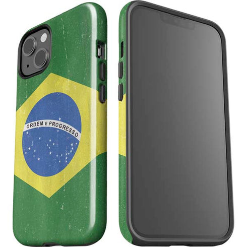 Brazil Flag Distressed iPhone 14 Plus Impact Case