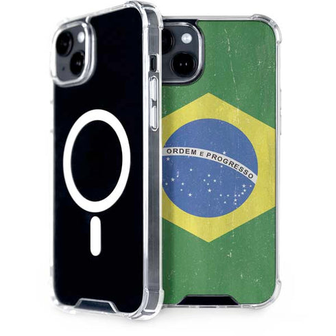 Brazil Flag Distressed iPhone 15 Plus MagSafe Case