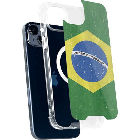 Brazil Flag Distressed iPhone 14 Plus MagSafe Case