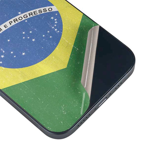 Brazil Flag Distressed iPhone 15 Plus Skin
