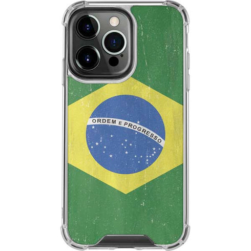 Brazil Flag Distressed iPhone 14 Pro Clear Case