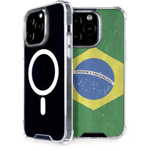 Brazil Flag Distressed iPhone 15 Pro MagSafe Case