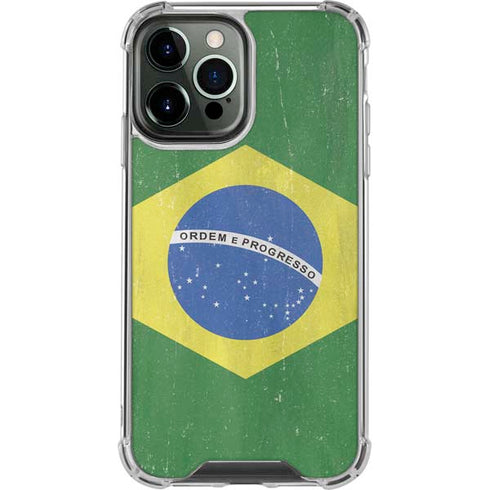 Brazil Flag Distressed iPhone 14 Pro Max Clear Case