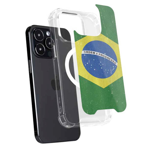 Brazil Flag Distressed iPhone 15 Pro Max MagSafe Case