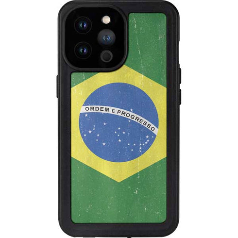 Brazil Flag Distressed iPhone 14 Pro Max Waterproof Case