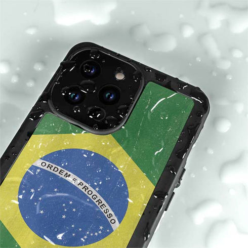 Brazil Flag Distressed iPhone 14 Pro Max Waterproof Case