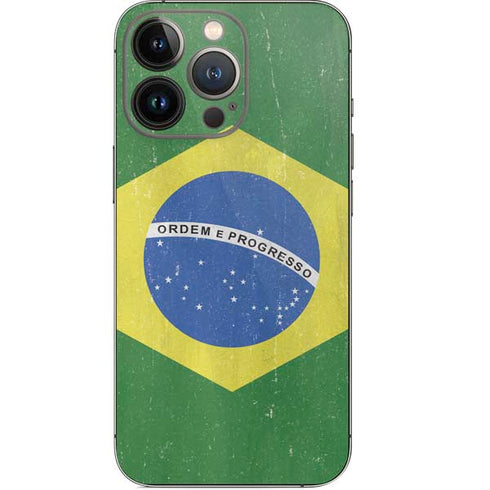 Brazil Flag Distressed iPhone 15 Pro Skin