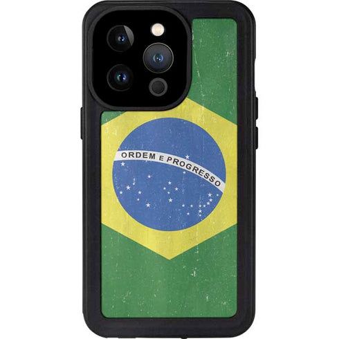 Brazil Flag Distressed iPhone 15 Pro Waterproof Case