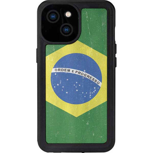 Brazil Flag Distressed iPhone 15 Waterproof Case