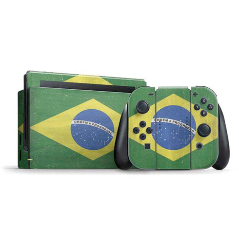 Brazil Flag Distressed Nintendo Switch Bundle Skin