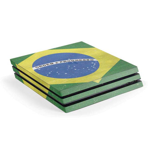 Brazil Flag Distressed PS4 Pro Console Skin